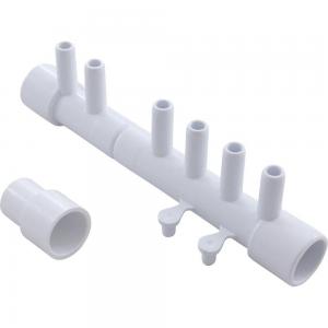 Manifold, 3/8"b, 6 Port, Flow Thru, 1/2"s x 1"spg