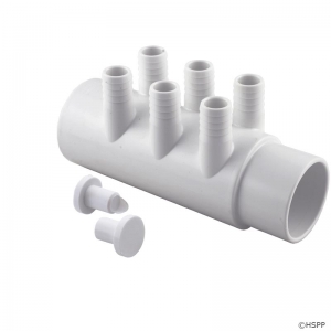 Manifold, 3/4"b, 6 port, Flow Thru, 2"s x 2"spg, w/2 plugs